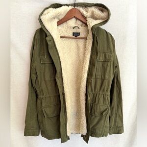 Topshop Hooded Green Sherpa Lined Jacket